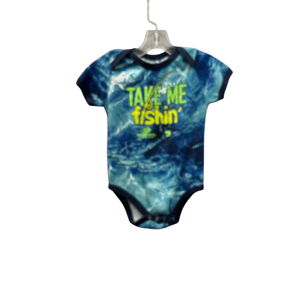Mossy Oak Bodysuit Kids 6-9M Take Me Fishing Graphic Short Sleeve CamoBlue